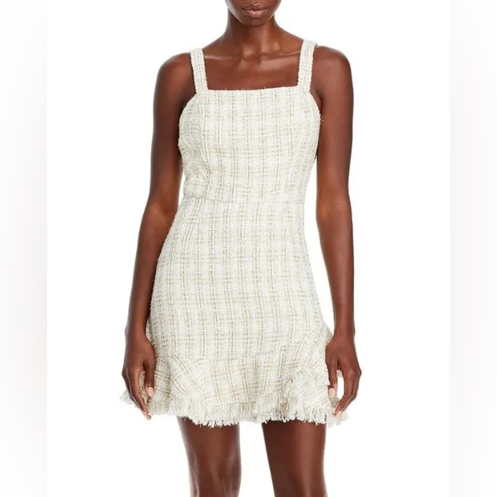 White and gold AQUA tweed metallic dress